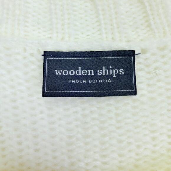 Wooden Ships Heart Sweater S/M Cream Red Mohair Wool Blend Chunky Knit Pullover - Picture 3 of 9